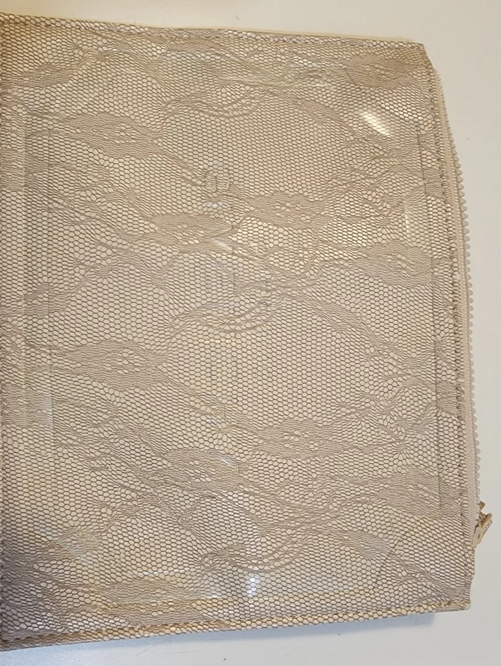 GIVENCHY Lace-Overlay Look Zipper Pouch Clutch in Light Beige